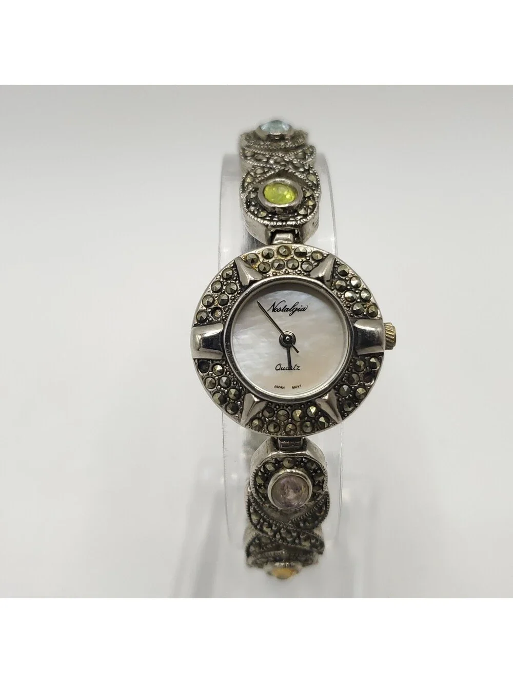 Nostalgia Quartz Gem Band Womens 22mm Watch MOP Dial New Battery